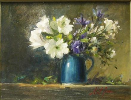 flowers blue vase